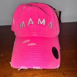 Hot Pink MAMA Distressed Baseball Cap – Mom Life Adjustable Hat NWT